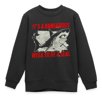 Grand requin blanc aileron dent de requin - Sweat Premium enfant bio - noir - Devant - AI Model Kid Female (0cm)