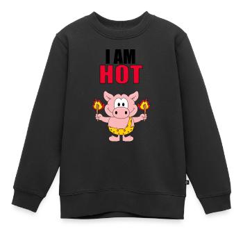 I AM HOT - SCHWEIN - FEUER - STEINZEIT - TIER - Kinder Premium Organic Sweatshirt - Schwarz - Vorne - AI Model Kid Female (0cm)