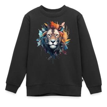 Künstlerischer Löwe - Kinder Premium Organic Sweatshirt - Schwarz - Vorne - AI Model Kid Female (0cm)