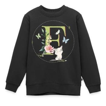 Anfangsbuchstabe F mit Katze - Kinder Premium Organic Sweatshirt - Schwarz - Vorne - AI Model Kid Female (0cm)