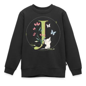 Anfangsbuchstabe J mit Katze - Kinder Premium Organic Sweatshirt - Schwarz - Vorne - AI Model Kid Female (0cm)
