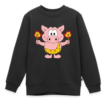 SCHWEIN - FEUER - Kinder Premium Organic Sweatshirt - Schwarz - Vorne - AI Model Kid Female (0cm)