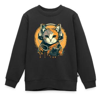 Street Art Cat - Kinder Premium Organic Sweatshirt - Schwarz - Vorne - AI Model Kid Female (0cm)