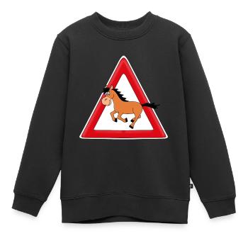ACHTUNG PFERD - Kinder Premium Organic Sweatshirt - Schwarz - Vorne - AI Model Kid Female (0cm)