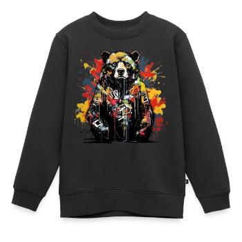 Brüllender Bär. Stärke im Graffiti-Stil. - Kinder Premium Organic Sweatshirt - Schwarz - Vorne - AI Model Kid Female (0cm)