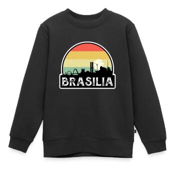 Brasilia Brasilien Flagge Skyline Reisesouvenir - Kinder Premium Organic Sweatshirt - Schwarz - Vorne - AI Model Kid Female (0cm)