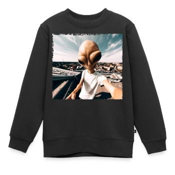Alien Rooftop Selfie - Sweat Premium enfant bio - noir - Devant - AI Model Kid Female (0cm)