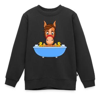 PFERD - PONY - BADEWANNE - Kinder Premium Organic Sweatshirt - Schwarz - Vorne - AI Model Kid Female (0cm)