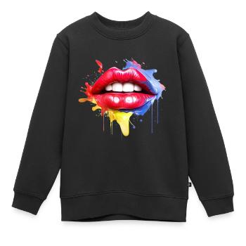 Bunte Lippen Kussmund Frauengesicht Geschenkidee - Kinder Premium Organic Sweatshirt - Schwarz - Vorne - AI Model Kid Female (0cm)