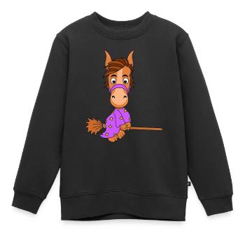 PFERD - HEXE - PONY - Kinder Premium Organic Sweatshirt - Schwarz - Vorne - AI Model Kid Female (0cm)