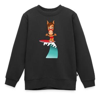 WELLENREITER - PFERD - Kinder Premium Organic Sweatshirt - Schwarz - Vorne - AI Model Kid Female (0cm)