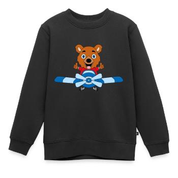 PILOT - BÄR - Kinder Premium Organic Sweatshirt - Schwarz - Vorne - AI Model Kid Female (0cm)