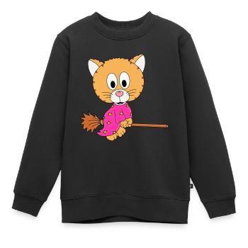 KATZE - HEXE - Kinder Premium Organic Sweatshirt - Schwarz - Vorne - AI Model Kid Female (0cm)