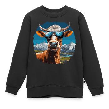 Une vache en lunettes de soleil en montagne - Sweat Premium enfant bio - noir - Devant - AI Model Kid Female (0cm)