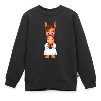 PONY - PFERD - BRAUT - Kinder Premium Organic Sweatshirt - Schwarz - Vorne - AI Model Kid Female (0cm)