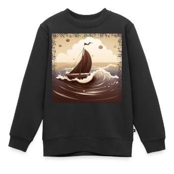 Schokoladenbraune Jolle auf Rauer See - Kinder Premium Organic Sweatshirt - Schwarz - Vorne - AI Model Kid Female (0cm)