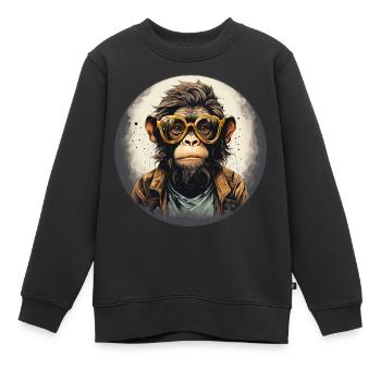 Singe sérieux #10 - Sweat Premium enfant bio - noir - Devant - AI Model Kid Female (0cm)