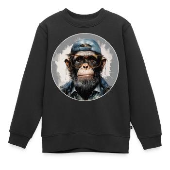 Singe sérieux #12 - Sweat Premium enfant bio - noir - Devant - AI Model Kid Female (0cm)