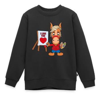 MALER - KÜNSTLER - KUNST - LIEBE - PFERD - PONY - Kinder Premium Organic Sweatshirt - Schwarz - Vorne - AI Model Kid Female (0cm)