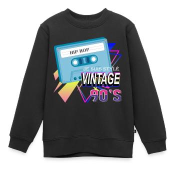 Style vintage années 90 : Hiphop tendance cassette - Sweat Premium enfant bio - noir - Devant - AI Model Kid Female (0cm)