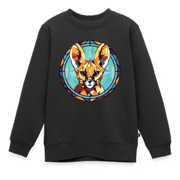 Servalkatze Bunte Aquarell-Tierillustration - Kinder Premium Organic Sweatshirt - Schwarz - Vorne - AI Model Kid Female (0cm)