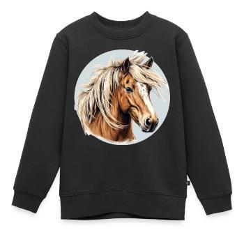 Cheval Haflinger - Sweat Premium enfant bio - noir - Devant - AI Model Kid Female (0cm)