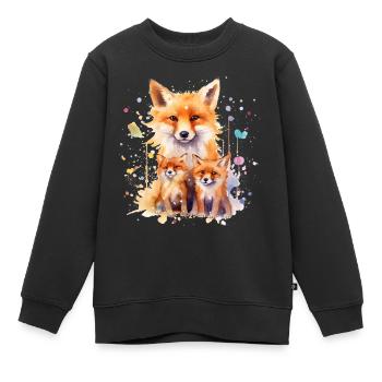 Renard aquarelle, Fox, hipster, swag - Sweat Premium enfant bio - noir - Devant - AI Model Kid Female (0cm)