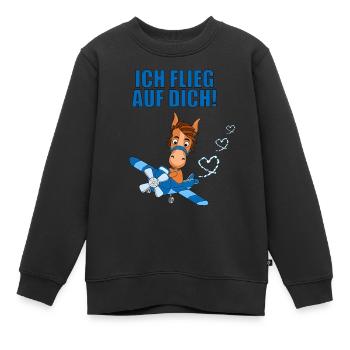 FLUGZEUG - PONY - PFERD - ICH FLIEG AUF DICH! - Kinder Premium Organic Sweatshirt - Schwarz - Vorne - AI Model Kid Female (0cm)