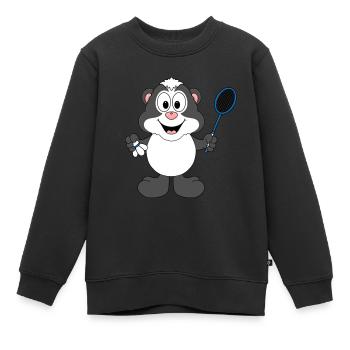 STINKTIER - SPORT - FEDERBALL - BADMINTON - Kinder Premium Organic Sweatshirt - Schwarz - Vorne - AI Model Kid Female (0cm)