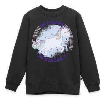Im Galopp in Klasse 1 - Einschulung Einhorn Pferd - Kinder Premium Organic Sweatshirt - Schwarz - Vorne - AI Model Kid Female (0cm)