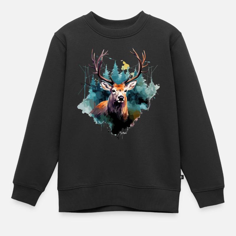 Cerf - Sweat Premium enfant bio - noir