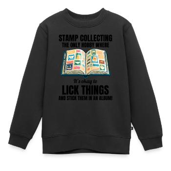 Briefmarkensammler Sammler Philatelist - Kinder Premium Organic Sweatshirt - Schwarz - Vorne - AI Model Kid Female (0cm)