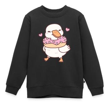 Oie mignonne avec beignet autour du cou - Sweat Premium enfant bio - noir - Devant - AI Model Kid Female (0cm)