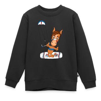 PFERD - PONY - KITESURFER - KITE - KITEN - KITEN - Kinder Premium Organic Sweatshirt - Schwarz - Vorne - AI Model Kid Female (0cm)