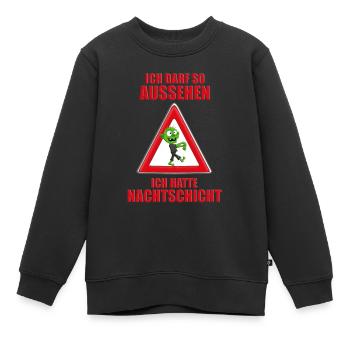ACHTUNG - ZOMBIE - NACHTSCHICHT - HALLOWEEN - Kinder Premium Organic Sweatshirt - Schwarz - Vorne - AI Model Kid Female (0cm)