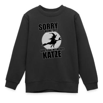 HALLOWEEN - MOND - HEXE - KATZE - HEXENBESEN - Kinder Premium Organic Sweatshirt - Schwarz - Vorne - AI Model Kid Female (0cm)