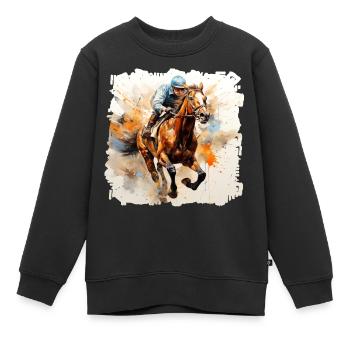 Cheval et jockey sur l’hippodrome - Sweat Premium enfant bio - noir - Devant - AI Model Kid Female (0cm)