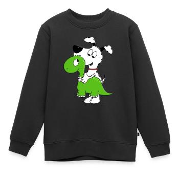 HUND - DINO - DINOSAURIER - KUSCHELTIER - TIERISCH - Kinder Premium Organic Sweatshirt - Schwarz - Vorne - AI Model Kid Female (0cm)
