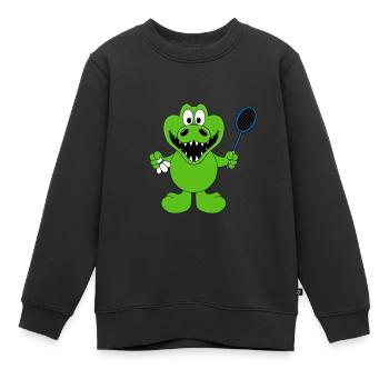 FEDERBALL - KROKODIL - BADMINTON - SPORT - TIER - Kinder Premium Organic Sweatshirt - Schwarz - Vorne - AI Model Kid Female (0cm)