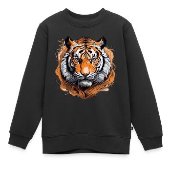 Félin majestueux aux lignes complexes et détaillées - Sweat Premium enfant bio - noir - Devant - AI Model Kid Female (0cm)