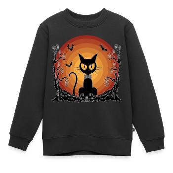 Geheimnisvolle Halloween-Nacht mit Schwarzer Katze - Kinder Premium Organic Sweatshirt - Schwarz - Vorne - AI Model Kid Female (0cm)