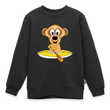 KAJAK - KANU - WASSERSPORT - SPORT - ERDMÄNNCHEN - Kinder Premium Organic Sweatshirt - Schwarz - Vorne - AI Model Kid Female (0cm)
