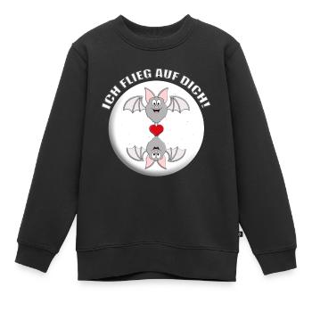 ICH FLIEG AUF DICH! - FLEDERMÄUSE - LIEBE - HERZ - Kinder Premium Organic Sweatshirt - Schwarz - Vorne - AI Model Kid Female (0cm)