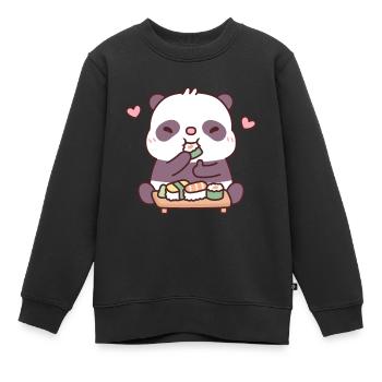 Süßer Panda liebt es, japanisches Sushi zu essen - Kinder Premium Organic Sweatshirt - Schwarz - Vorne - AI Model Kid Female (0cm)