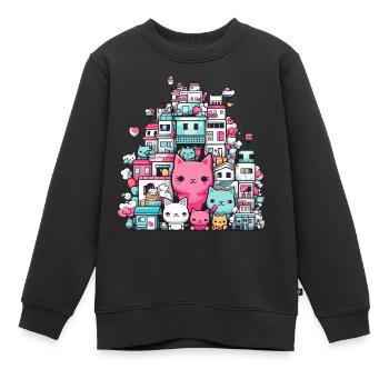 Niedliche Kätzchen in niedlichen Häusern im Kawaii-Stil - Kinder Premium Organic Sweatshirt - Schwarz - Vorne - AI Model Kid Female (0cm)