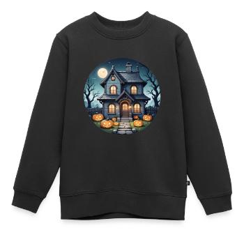 Halloween Spukhaus bei Vollmond und Kürbisse - Kinder Premium Organic Sweatshirt - Schwarz - Vorne - AI Model Kid Female (0cm)