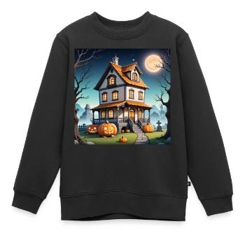 Maison hantée d’Halloween à la pleine lune pierres tombales citrouille - Sweat Premium enfant bio - noir - Devant - AI Model Kid Female (0cm)