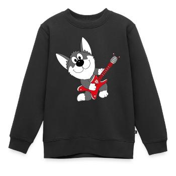 GITARRE - MUSIK - HUND - SCHLITTENHUND - HUSKY - Kinder Premium Organic Sweatshirt - Schwarz - Vorne - AI Model Kid Female (0cm)