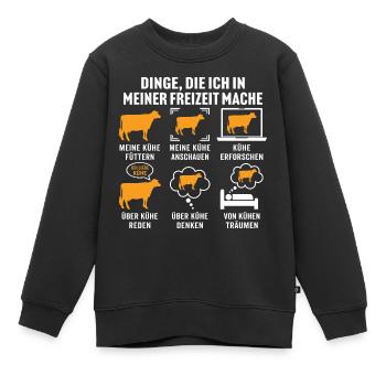 Was ich in meiner freizeit mache meine Kühe - Kinder Premium Organic Sweatshirt - Schwarz - Vorne - AI Model Kid Female (0cm)