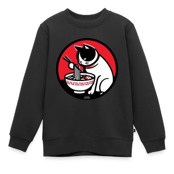 Chat mangeur de ramen - Sweat Premium enfant bio - noir - Devant - AI Model Kid Female (0cm)